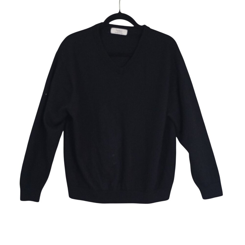 Turnbury Sweater Extra Fine Merino Wool Mens Black V-Neck  Classic Fit Size L